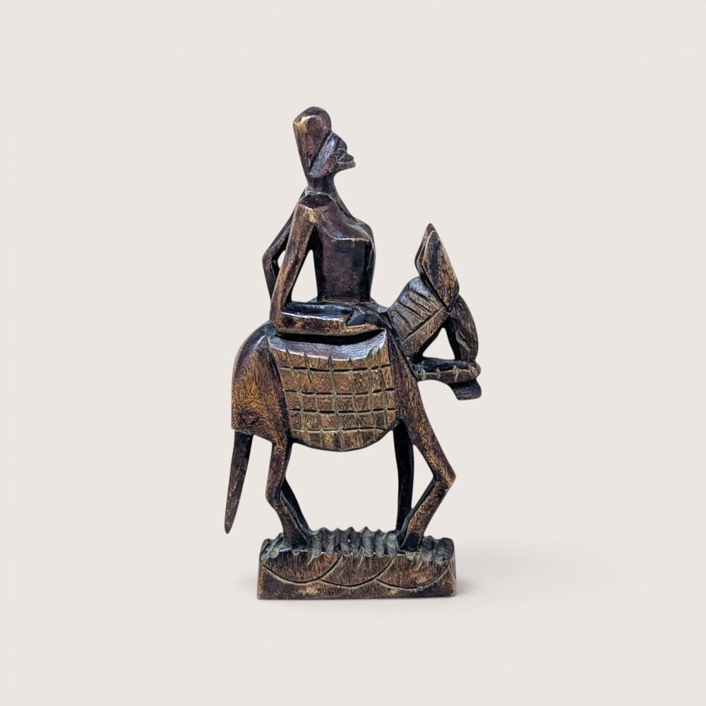 Vintage Hand Carved Wooden Woman on Horseback Sculpture